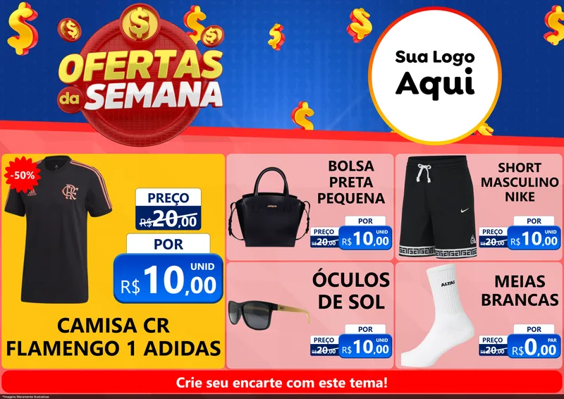 Modelo de Encarte para Encarte A4 Horizontal com o tema Ofertas Da Semana para Roupas e acessórios