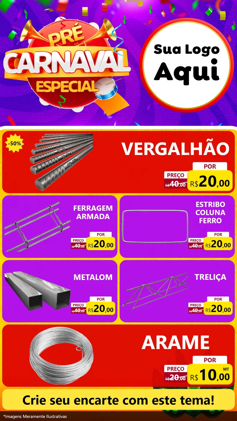 Modelo de TV para TV Vertical com o tema Pré-Carnaval Especial para Ferragens