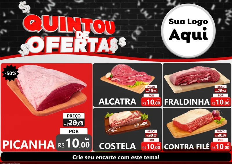 Modelo de Encarte para Encarte A4 Horizontal com o tema Quintou de Ofertas para Açougue