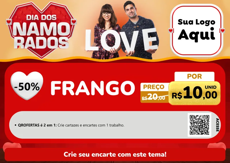 Modelo de Cartaz para Cartaz A4 Horizontal com o tema Dia dos Namorados para Assados