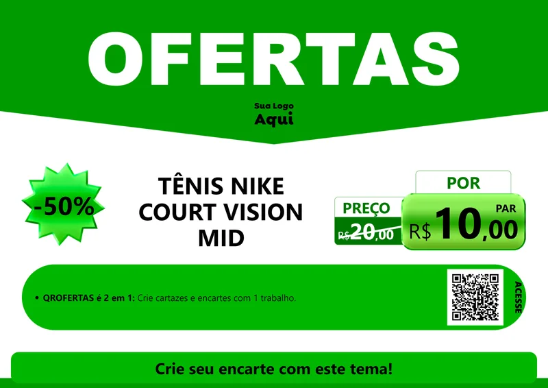 Modelo de Cartaz para Cartaz A4 Horizontal com o tema Ofertas Verde Cartaz para Calçados