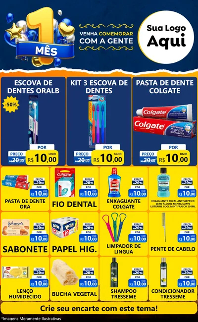 Modelo de Encarte para Encarte Grande com o tema Um Mês de Aniversário para Higiene Pessoal