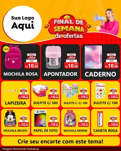 Modelo de Rede Social para Feed Instagram com o tema Final de Semana de Ofertas para Papelaria