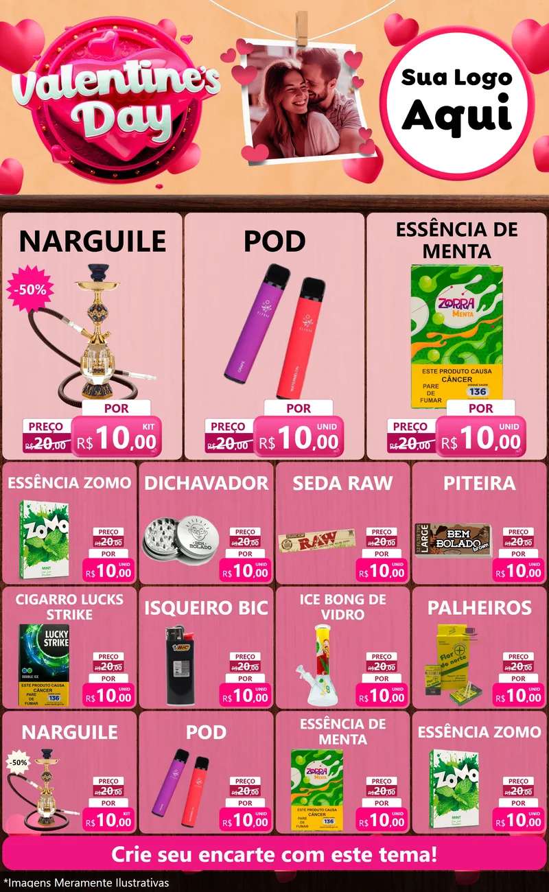 Modelo de Encarte para Encarte Grande com o tema Valentine's Day para Tabacaria