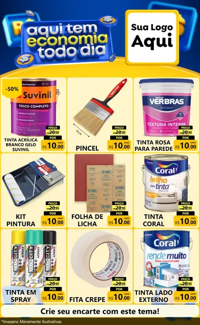 Modelo de Encarte para Encarte Grande com o tema Aqui Tem Economia Todo Dia para Tintas e Ferramentas