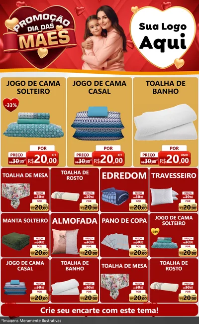 Modelo de Encarte para Encarte Grande com o tema Promoção Dia das Mães para Cama, Mesa e Banho