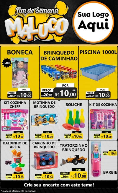 Modelo de Encarte para Encarte Grande com o tema Fim de Semana Maluco para Brinquedos