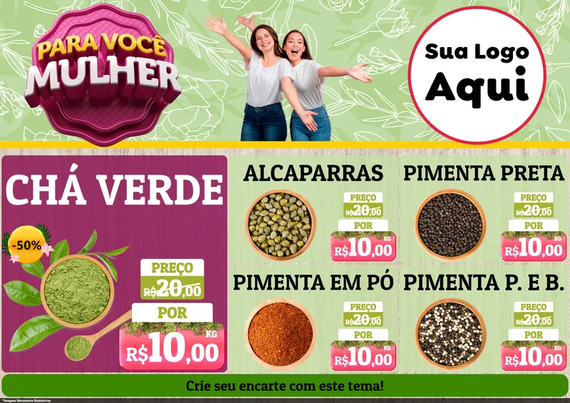 Modelo de Encarte para Encarte A4 Horizontal com o tema Para Você Mulher para Produtos Naturais