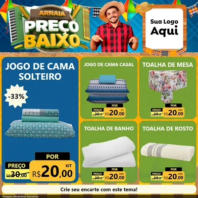 Modelo de Rede Social para Feed Facebook com o tema Arraiá de Preço Baixo - Junina para Cama, Mesa e Banho