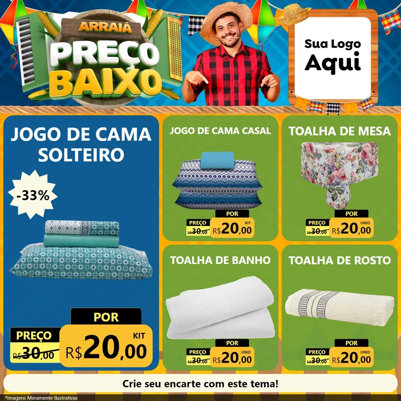 Modelo de Rede Social para Feed Facebook com o tema Arraiá de Preço Baixo - Junina para Cama, Mesa e Banho