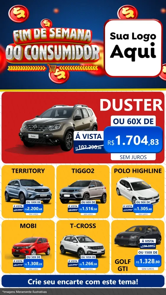 Modelo de Rede Social para Stories com o tema Fim de Semana do Consumidor para Concessionaria de Carros