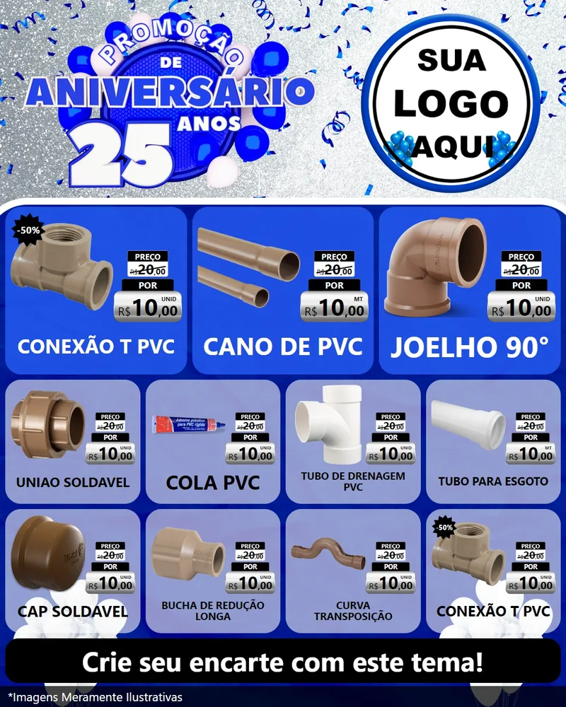 Modelo de Rede Social para Feed Instagram com o tema Promoção de Aniversário - 25 Anos para Tubos e conexões