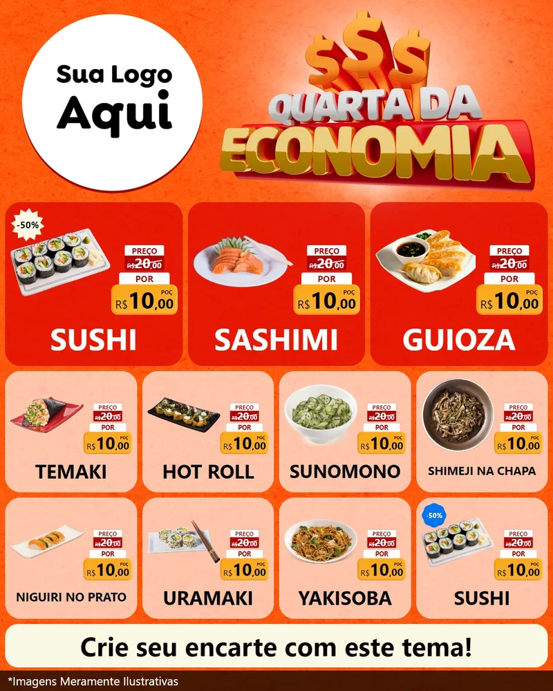 Modelo de Rede Social para Feed Instagram com o tema Quarta da Economia para Comida japonesa