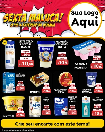 Modelo de Rede Social para Feed Instagram com o tema Sexta Maluca! para Frios e Laticínios