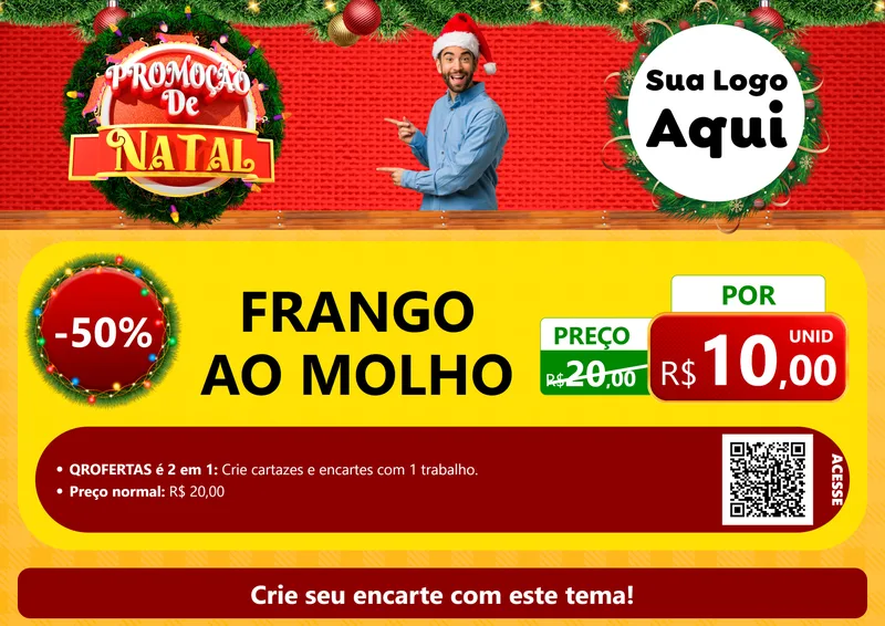 Modelo de Cartaz para Cartaz A4 Horizontal com o tema Promoção de Natal para Restaurante