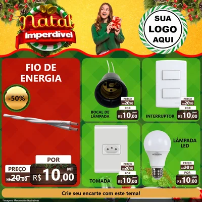 Modelo de Rede Social para Feed Facebook com o tema Natal Imperdível para Materiais Elétricos