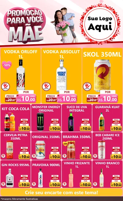 Modelo de Encarte para Encarte Grande com o tema Promoção Para Você Mãe para Distribuidora de bebidas