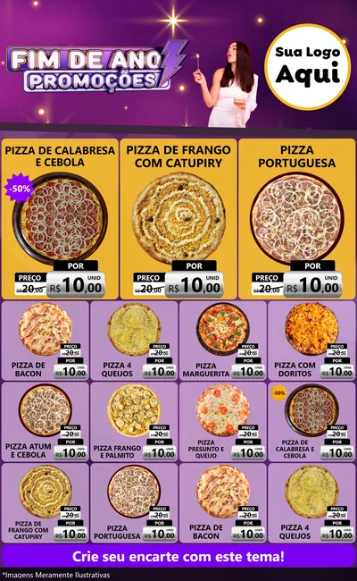 Modelo de Encarte para Encarte Grande com o tema Fim de Ano Promoções para Pizzaria