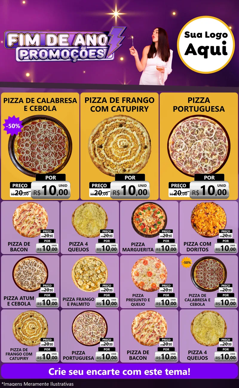 Modelo de Encarte para Encarte Grande com o tema Fim de Ano Promoções para Pizzaria