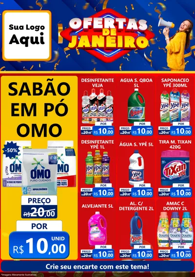 Modelo de Encarte para Encarte A4 Vertical com o tema Ofertas de Janeiro para Produtos de Limpeza
