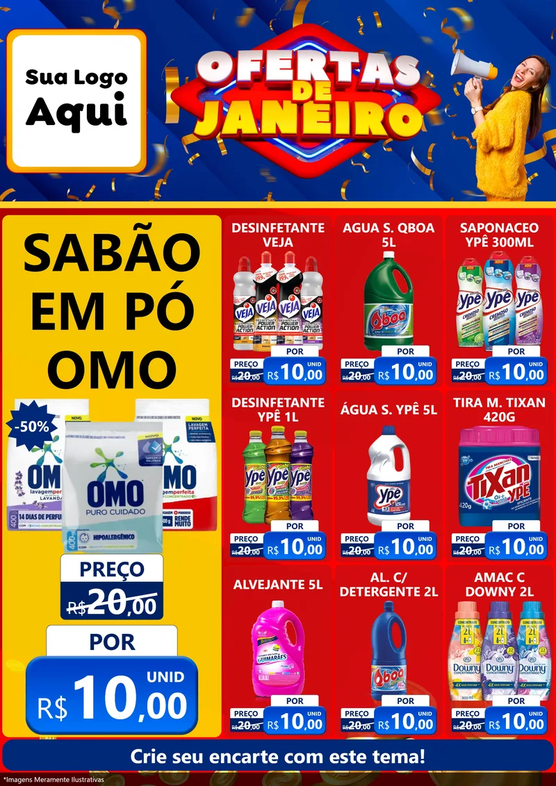 Modelo de Encarte para Encarte A4 Vertical com o tema Ofertas de Janeiro para Produtos de Limpeza
