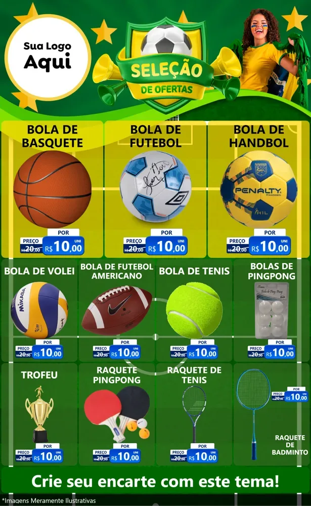 Modelo de Encarte para Encarte Grande com o tema Seleção de Ofertas - Copa para Artigos Esportivos