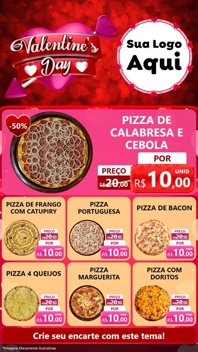 Modelo de Rede Social para Stories com o tema Valentine's Day para Pizzaria