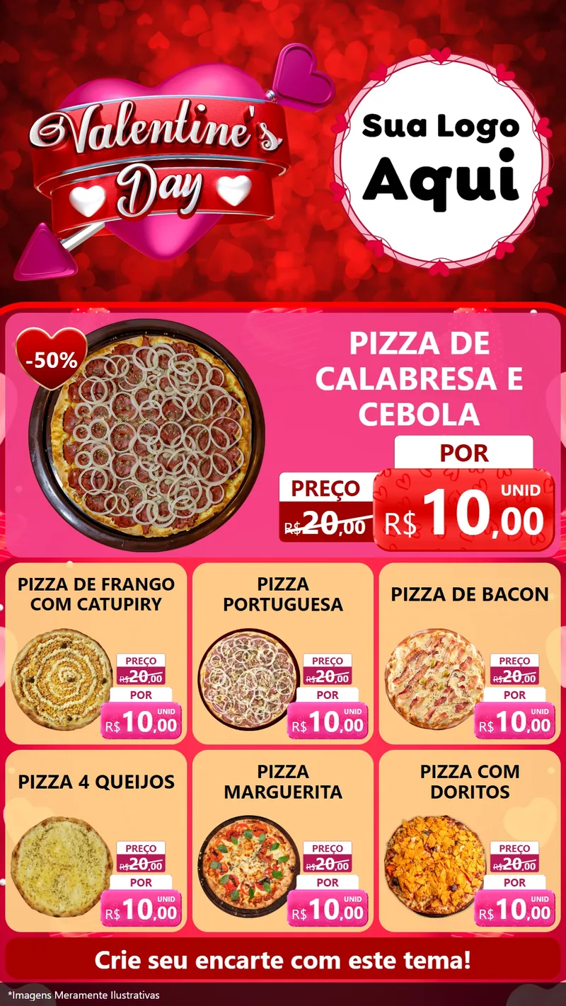 Modelo de Rede Social para Stories com o tema Valentine's Day para Pizzaria
