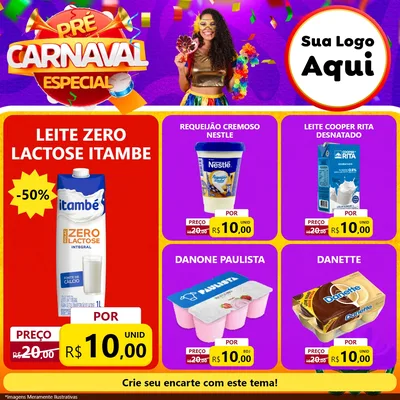 Modelo de Rede Social para Feed Facebook com o tema Pré-Carnaval Especial para Frios e Laticínios