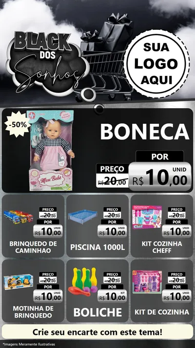 Modelo de Rede Social para Stories com o tema Black dos Sonhos para Brinquedos