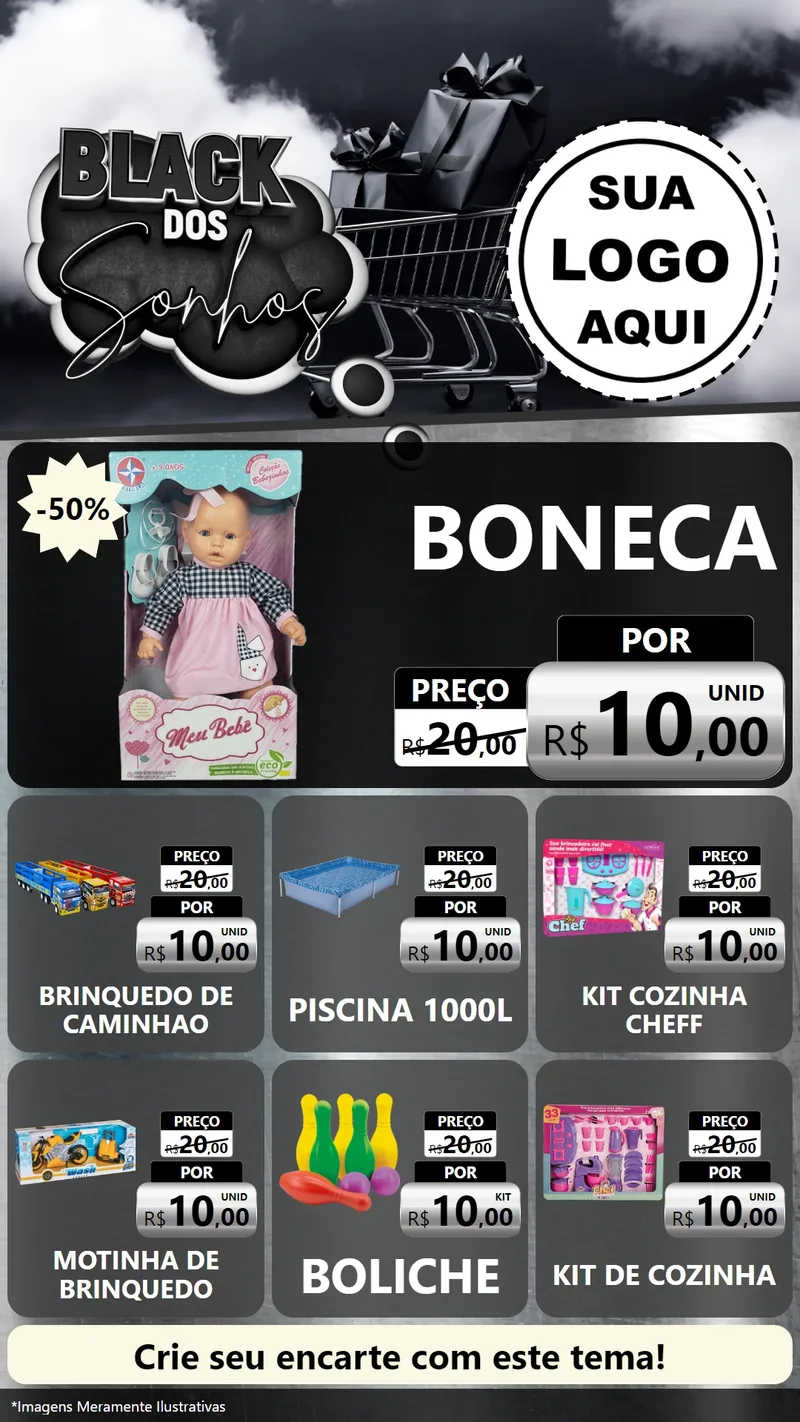 Modelo de Rede Social para Stories com o tema Black dos Sonhos para Brinquedos