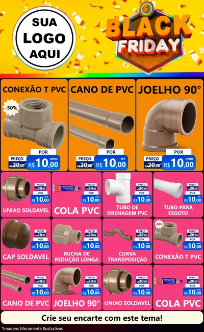 Modelo de Encarte para Encarte Grande com o tema Black Friday para Tubos e conexões