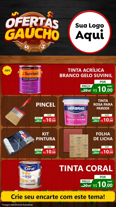 Modelo de TV para TV Vertical com o tema Ofertas Dia do Gaúcho para Tintas e Ferramentas