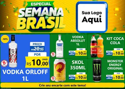 Modelo de Encarte para Encarte A4 Horizontal com o tema Especial Semana do Brasil para Distribuidora de bebidas