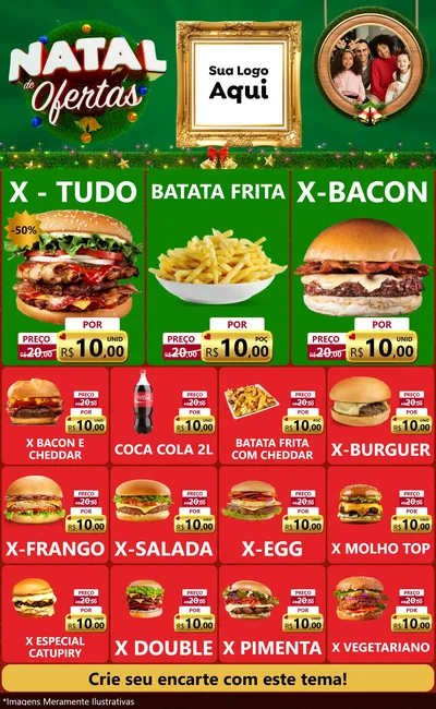 Modelo de Encarte para Encarte Grande com o tema Natal de Ofertas para Hamburgueria