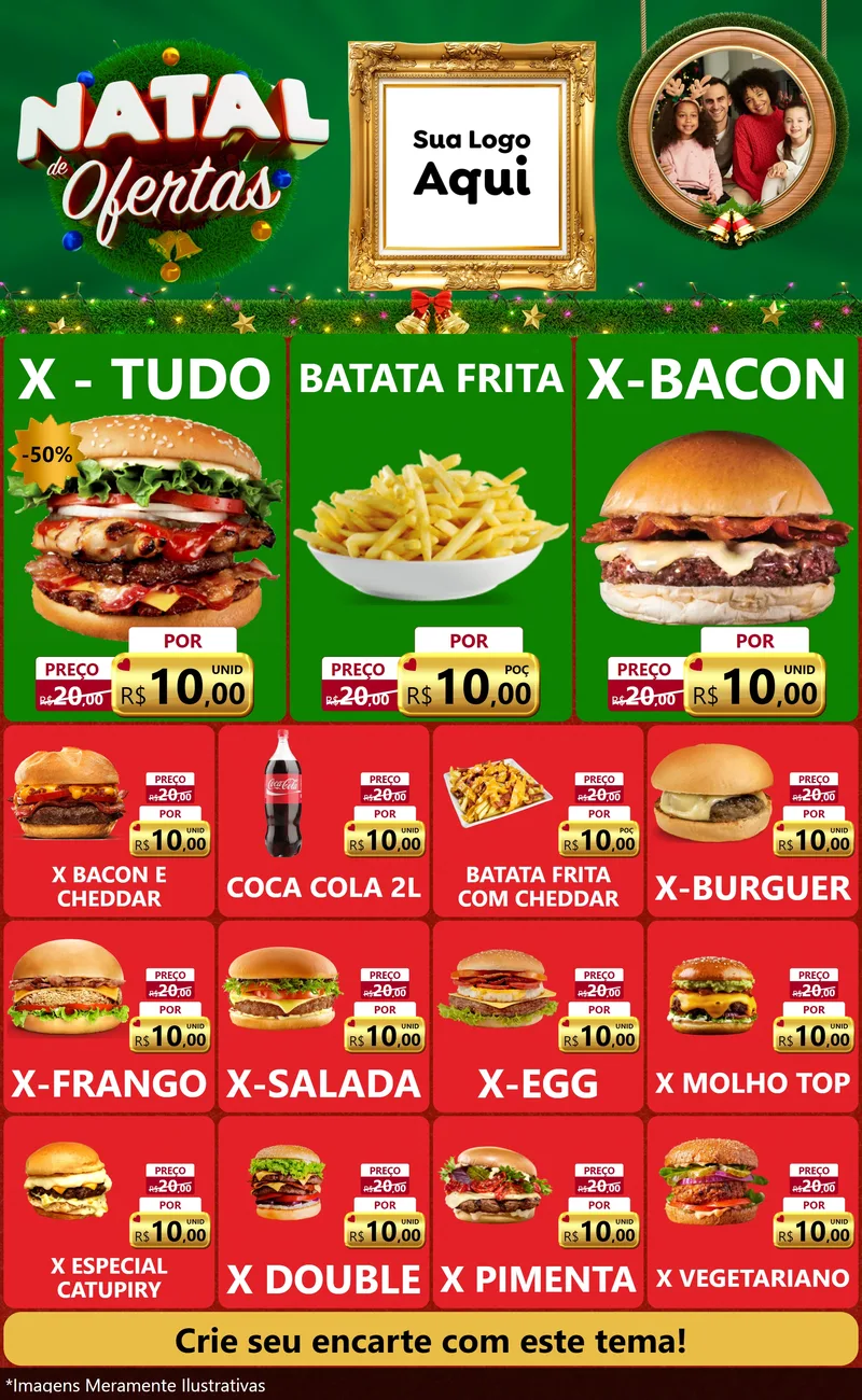 Modelo de Encarte para Encarte Grande com o tema Natal de Ofertas para Hamburgueria