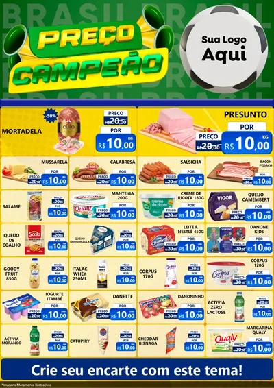 Modelo de Encarte para Encarte A4 Vertical com o tema Preço Campeão - Copa para Frios e Laticínios