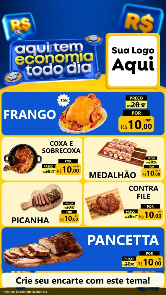 Modelo de TV para TV Vertical com o tema Aqui Tem Economia Todo Dia para Assados