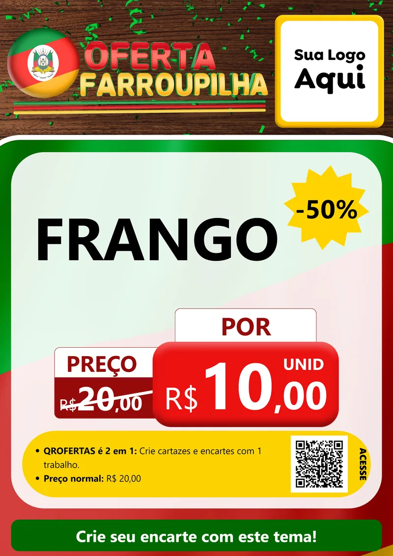 Modelo de Cartaz para Cartaz A4 Vertical com o tema Oferta Farroupilha para Assados