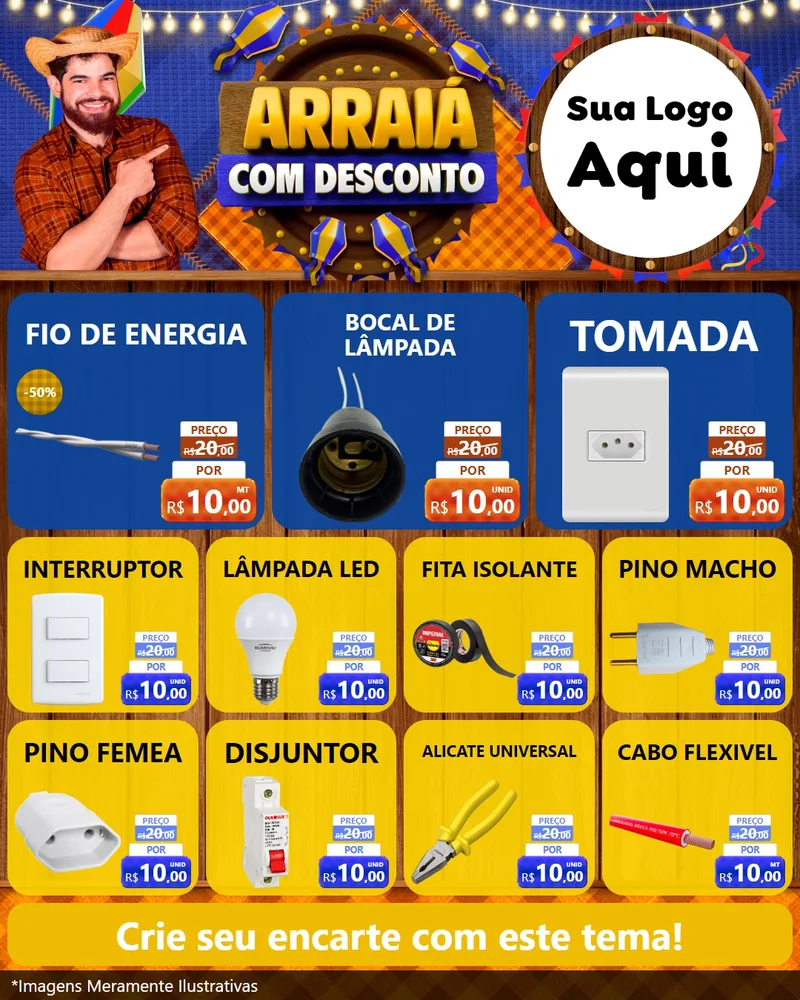 Modelo de Rede Social para Feed Instagram com o tema Arraiá Com Desconto para Materiais Elétricos