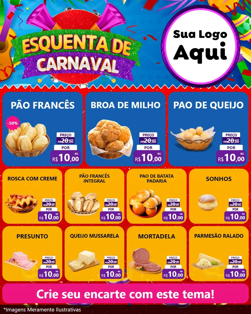 Modelo de Rede Social para Feed Instagram com o tema Esquenta de Carnaval para Padaria