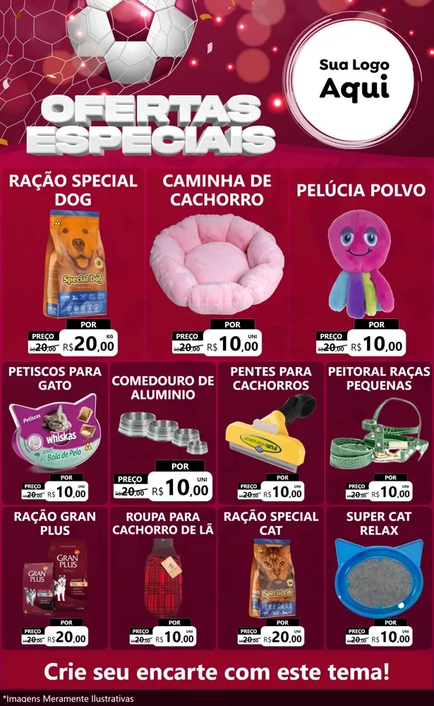 Modelo de Encarte para Encarte Grande com o tema Ofertas Especiais - Futebol para Pet Shop