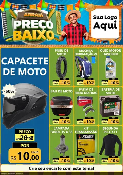 Modelo de Encarte para Encarte A4 Vertical com o tema Arraiá de Preço Baixo - Junina para Moto peças