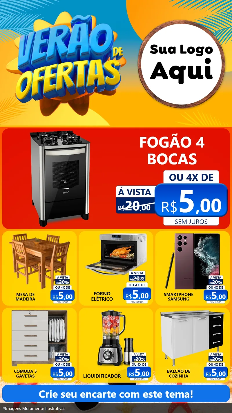 Modelo de Rede Social para Stories com o tema Verão de Ofertas para Móveis e Eletro