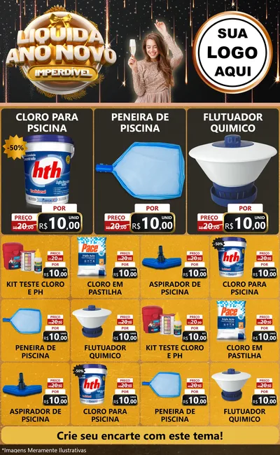 Modelo de Encarte para Encarte Grande com o tema Liquida Ano Novo Imperdível para Produtos para Piscina