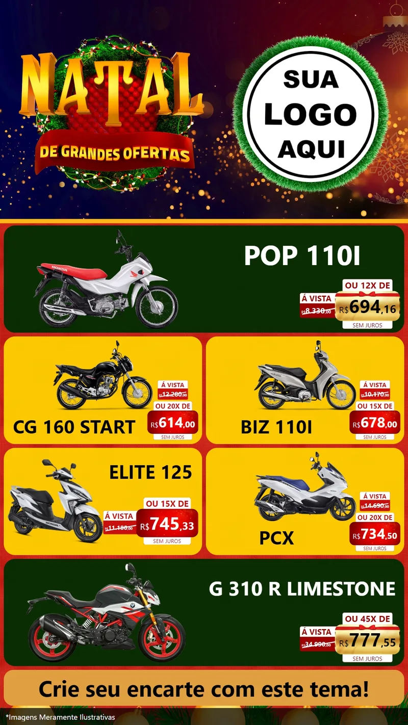 Modelo de TV para TV Vertical com o tema Natal de Grandes Ofertas para Concessionaria de Motos
