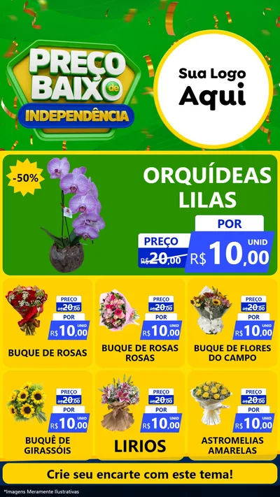 Modelo de Rede Social para Stories com o tema Preço Baixo de Independência para Floricultura e jardim