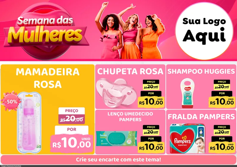 Modelo de Encarte para Encarte A4 Horizontal com o tema Semana das Mulheres para Bebês