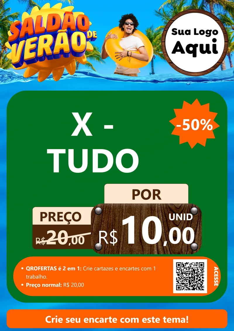 Modelo de Cartaz para Cartaz A4 Vertical com o tema Saldão de Verão para Hamburgueria