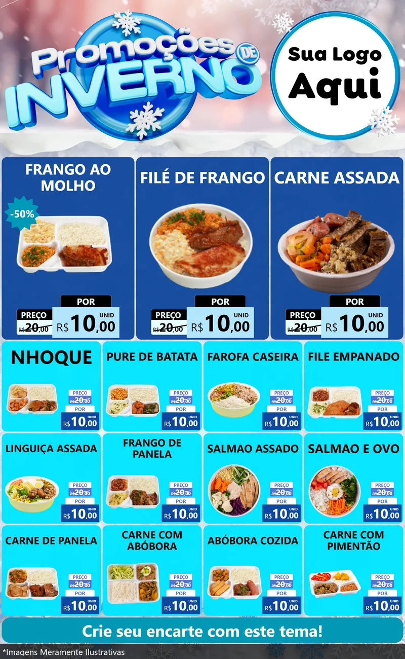 Modelo de Encarte para Encarte Grande com o tema Promoções de Inverno para Restaurante